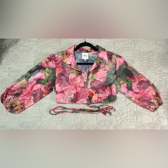 NEW MISA Los Angeles AMAN TOP Sz M Watermelon Tourmaline Cropped - Picture 2 of 9